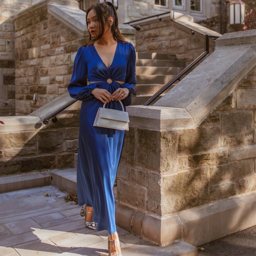 Ever New Royal Blue Satin Maxi Dress with Center Ring Detail - Picture 10 of 10